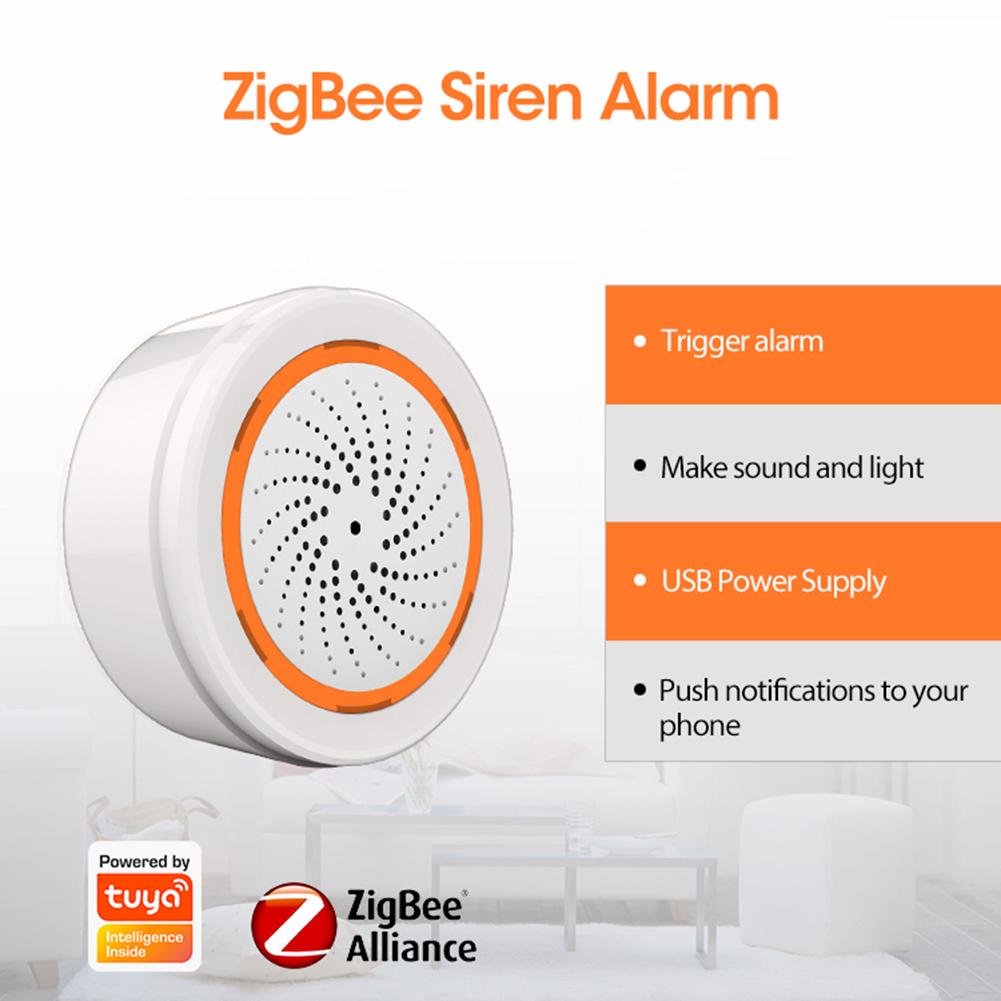 Tuya ZigBee Умная сирена Звуковая и световая сирена Датчик 90 дБ Приложение Smart Life Удаленное управление Система сигнализации безопасности дома