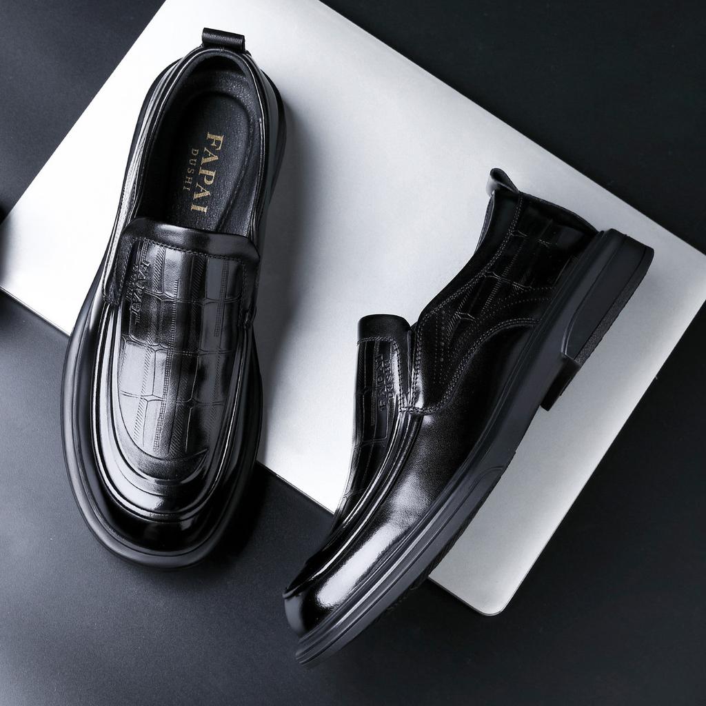 2025 men's casual leather shoes middle-aged and elderly genuine leather men's shoes first layer cowhide lazy one-pedal loafers trend