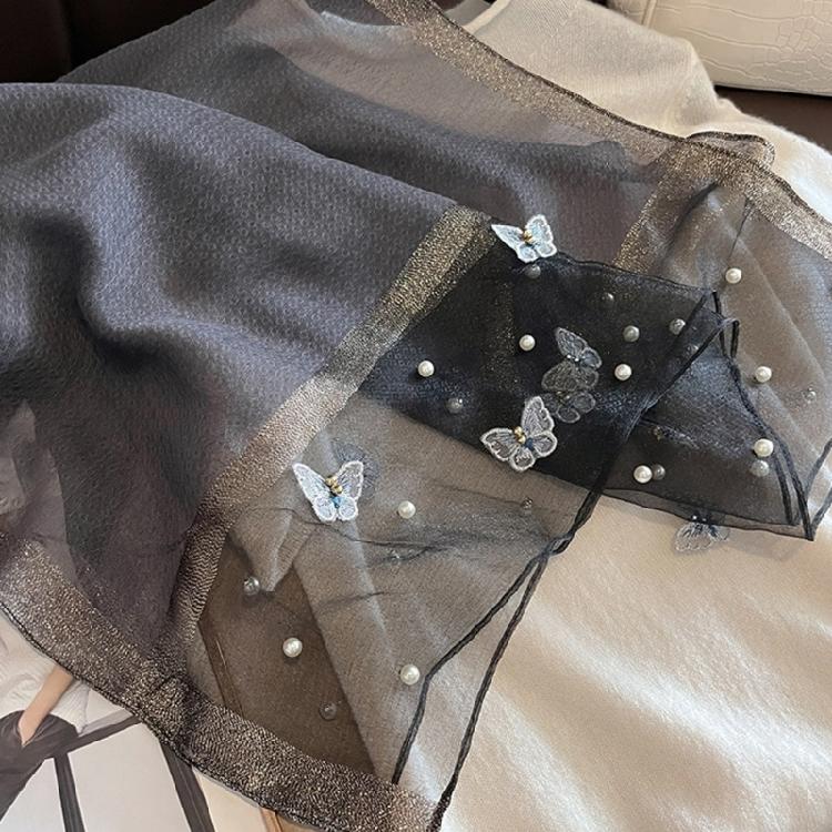 Stylish Butterfly Design Polyester Scarf Women Hijab Shawl Stole Wrap Beaded Accents Fashion Accessory