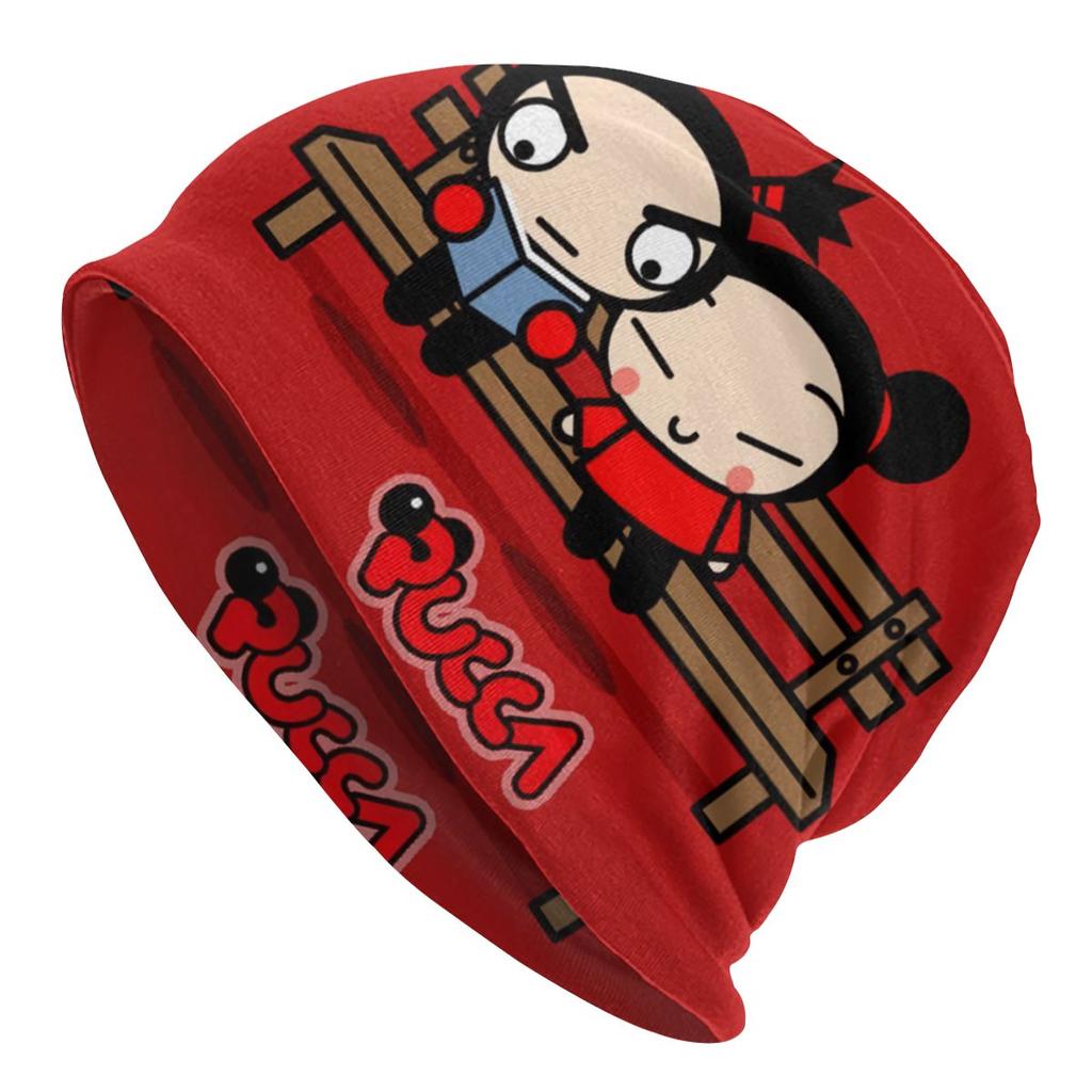 Женская шапка-бини с напуском в стиле аниме Pucca, унисекс, с персонажами мультфильмов, модные вязаные шапочки Skullies, шапка для зимних лыж