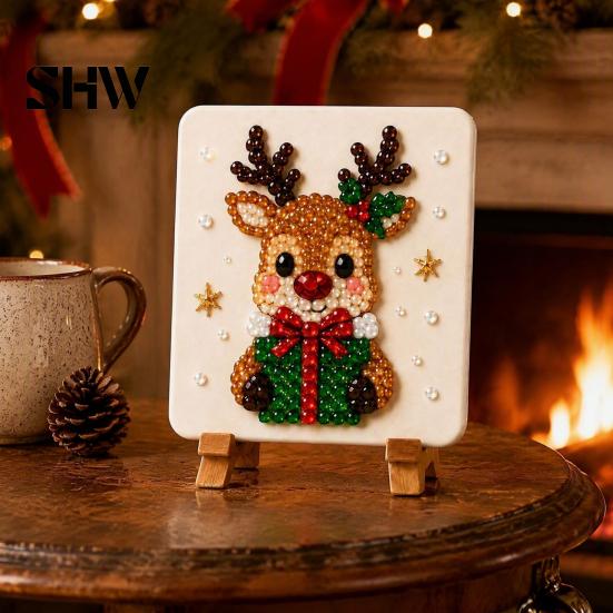 Family Activity Kit Christmas Mosaic Art Kit, DIY Sea Glass Santa Creative Leisure Projects Reindeer Artwork Craft for Home Decor, Handmade