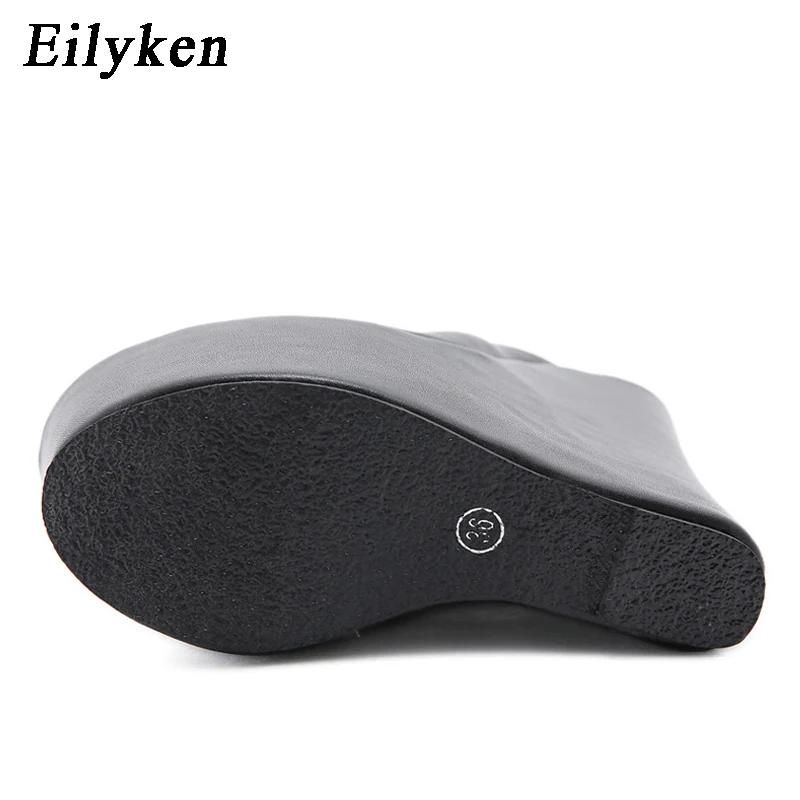 Мода Eilyken Новая Летняя Мода Пип То Платформа Клин Женские Шлепанцы Сексуальные Супер Каблуки Мюли Сандалии Обувь