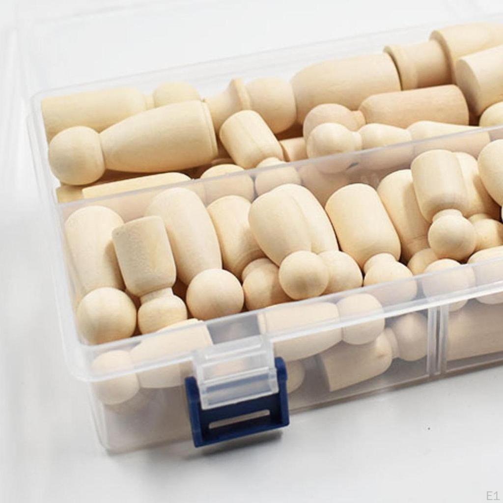 55 Pieces Wooden Blank Peg Dolls with Storage Case Unfinished People Figures DIY Craft Decor Art