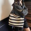 Женская сумка через плечо, полосатая сумка-тоут контрастного цвета, плетеная сумка-тоут, большая вместимость, плетеная сумка из соломы