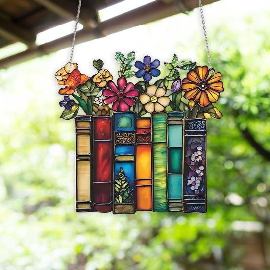 Acrylic Flower Book Hanging Decoration Indoor Outdoor Home Garden Wall Window Hanging Stained