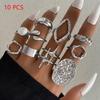 1Set Vintage Metal Rings For Women Men Gift Personalized Punk Hip Hop Irregular Exaggerated Knuckle Joint Rings