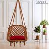 Cotton D Shape Wooden Swing/Jhula for Adults/Jhoola/Swing for Indoor/Includes Hanging Kit & Red Cushion (Brown)