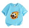 Kids Boys Girls Crew Neck Short Sleeve 100% Cotton T-shirt, Fiery Burning Soccer Ball Pattern Casual Soft Tees for Sports Enthusiast Children Daily We