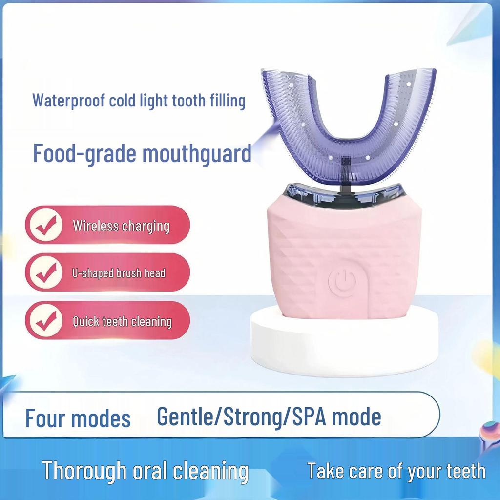 Взрослая U-образная электрическая звуковая зубная щетка с таймером и мягкой силиконовой щетиной