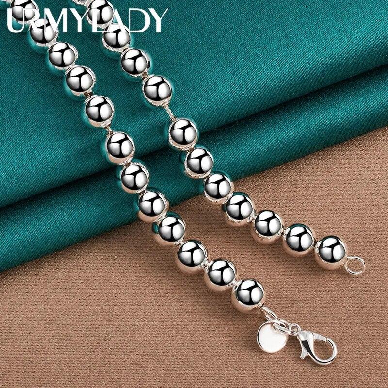 925 Sterling Silver 8mm Bead Chain 18 Inch Necklace For Women Wedding Party Fashion Charm Jewelry