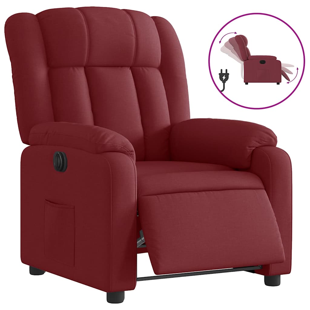 Electric Recliner Chair Burgundy Fabric