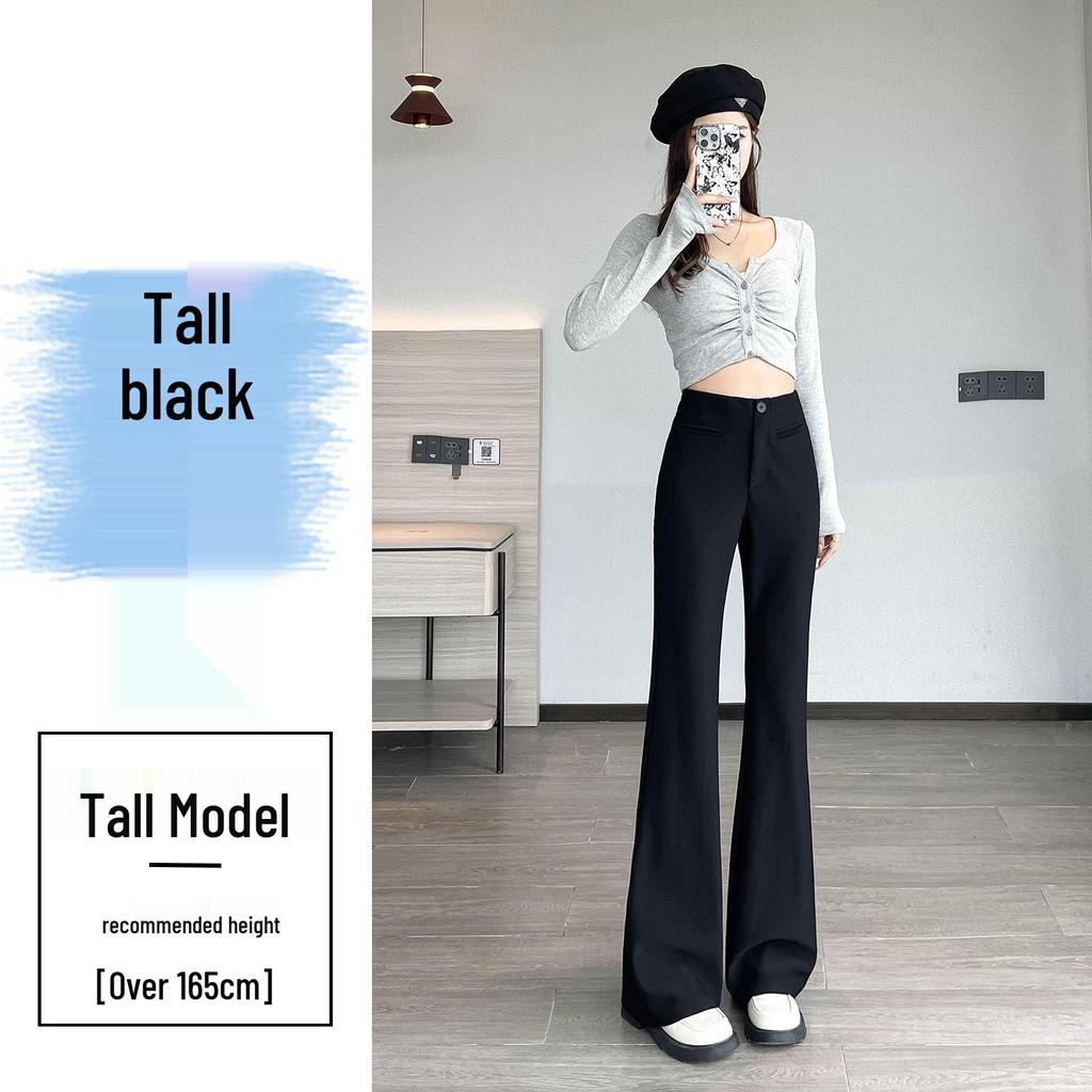 2026 New Style Black High-Waisted Flare Pants for Petite Women - Slimming and Drapey Horseshoe Suit Casuals