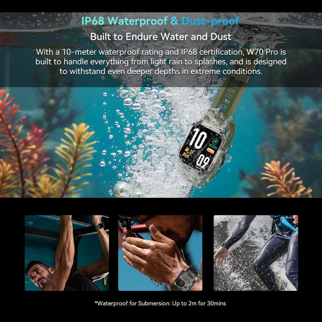 Blackview Умные часы W70Pro, 2,01" HD-экран, аккумулятор 900 мАч, более 120 спортивных режимов, водонепроницаемость IP68