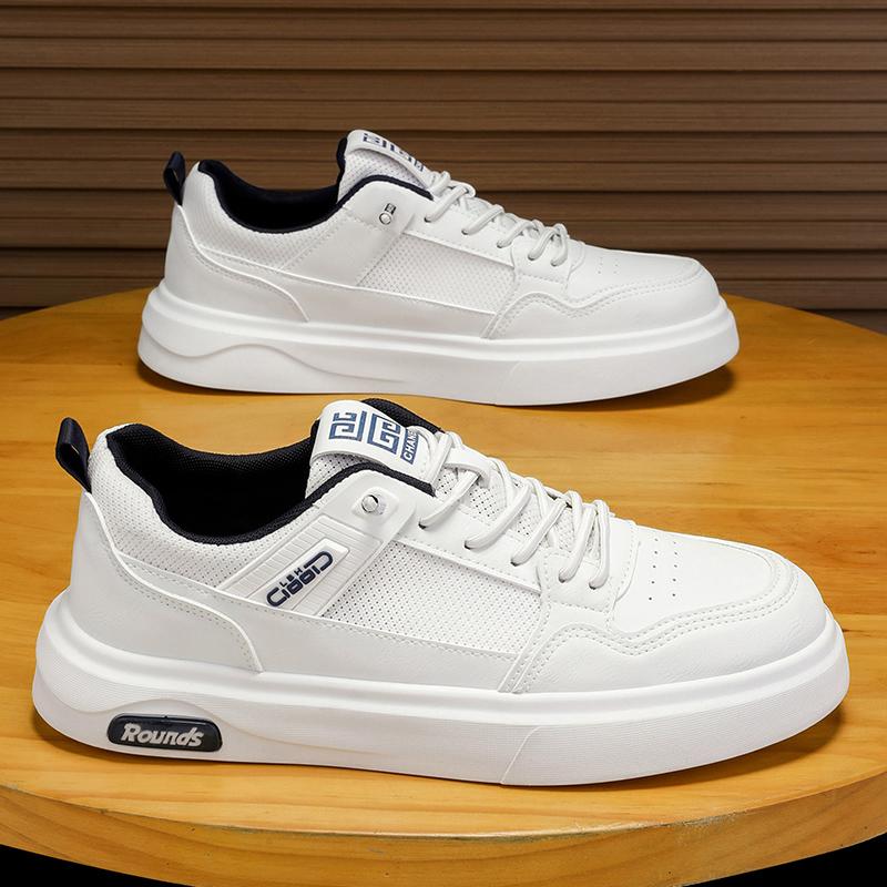 Мода 2025 Новые Трендовые Универсальные Туфли из ПУ Кожи Мужские Новые Белые Туфли Спортивные Повседневные Кеды Модные Удобные Туфли для Ходьбы