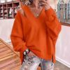 2026 Womens Solid Color Cross-Neck Long Sleeve Loose Hoodie Casual Top