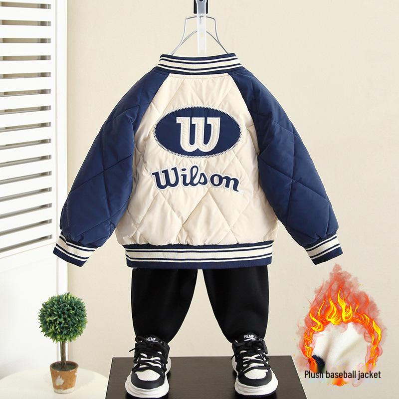 Детская бархатная бейсбольная куртка для мальчиков - Осень/Зима 2025 - Уютный хлопковый топ