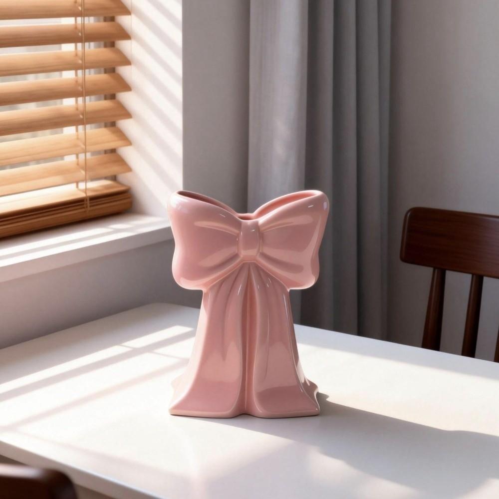 Handcrafted Ceramic Bow Vase Pink Coquette Ceramic Plant Pot Elegant Ceramic Vase Home Interior