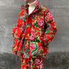 Winter Thickened Cotton Women Coat Parkas Print Flower Vintage Warm Oversized