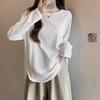 White Snowflake Cotton T-shirt for Women with Long Sleeves and Autumn Design Niche Hem Irregular Slit Belly Covering Top