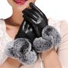 Women Winter Gloves Faux Rabbit Fur PU Leather Touch Screen Mittens Lady Female Outdoor Driving Warm Gloves