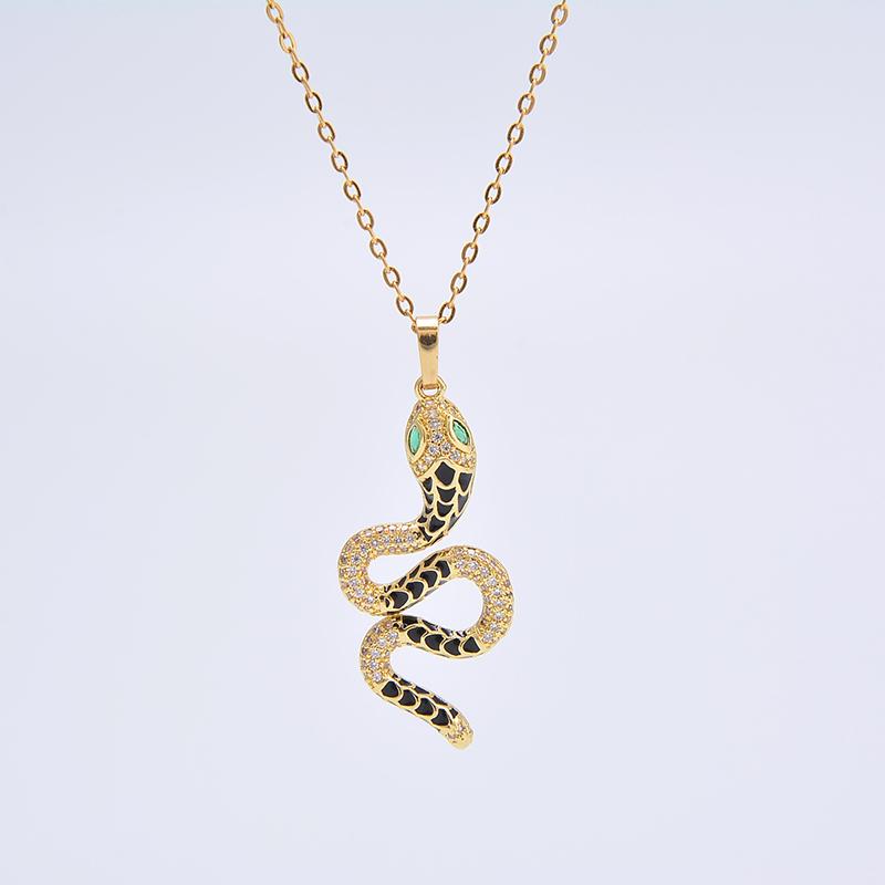 HECHENG,Enamel Snake Necklace,Gold Color Snake Pendant Necklace For Women Trend Aesthetic Zircon Wholesale