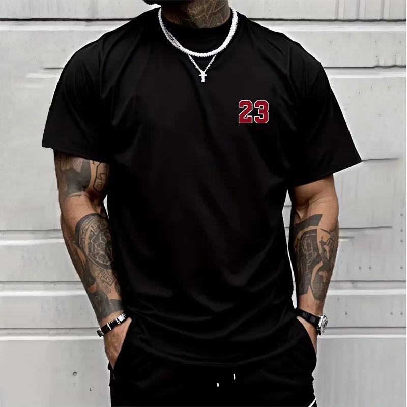 2026 Fashion Minimalist Print 23 Digital Design Mens TShirt Mature Casual Sporty Streetwear 100 Cotton Short Sleeve Shirt