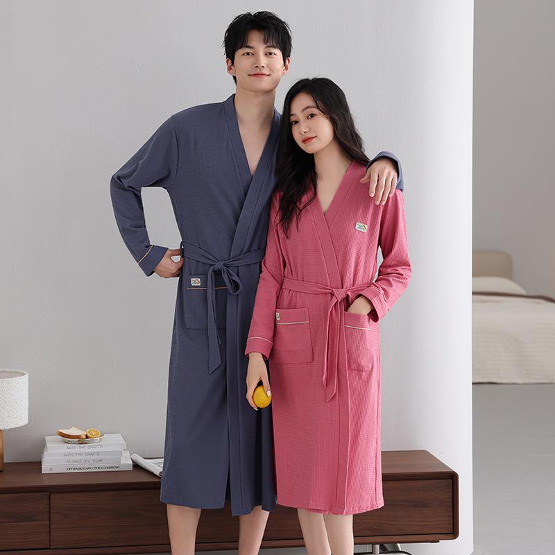 Couple Nightgown Women'S Pajamas Spring And Autumn Cotton Long-Sleeved Bathrobes Medium And Long Men'S Autumn Bathrobes