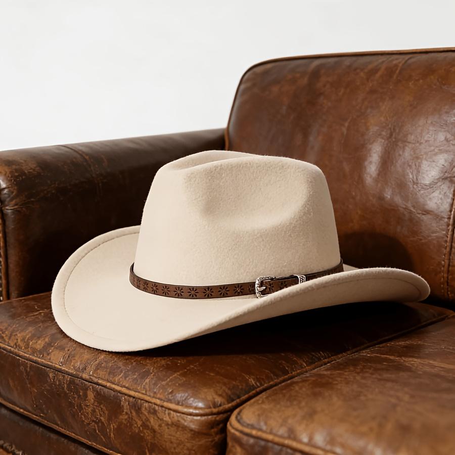 1PC Soft wide brim Western cowboy hat Paired with brown PU Decoration exudes grandeur Suitable for outdoor leisure travel, little jazz hat Hat