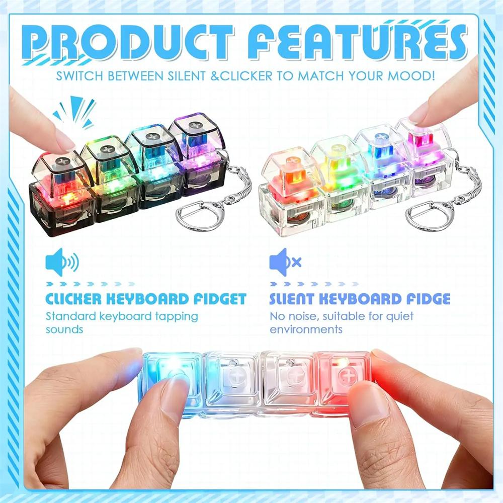 Led Light-Up Keychain Keyboard Clickable Button Fidgeting Plaything For Stress Stress Ease Portable Desk Accessory Office Decor Gift