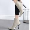 Мода 2024 Весна и осень сезон новые модные простые заостренные однотонные тонкие каблуки сзади молния женские голые сапоги
