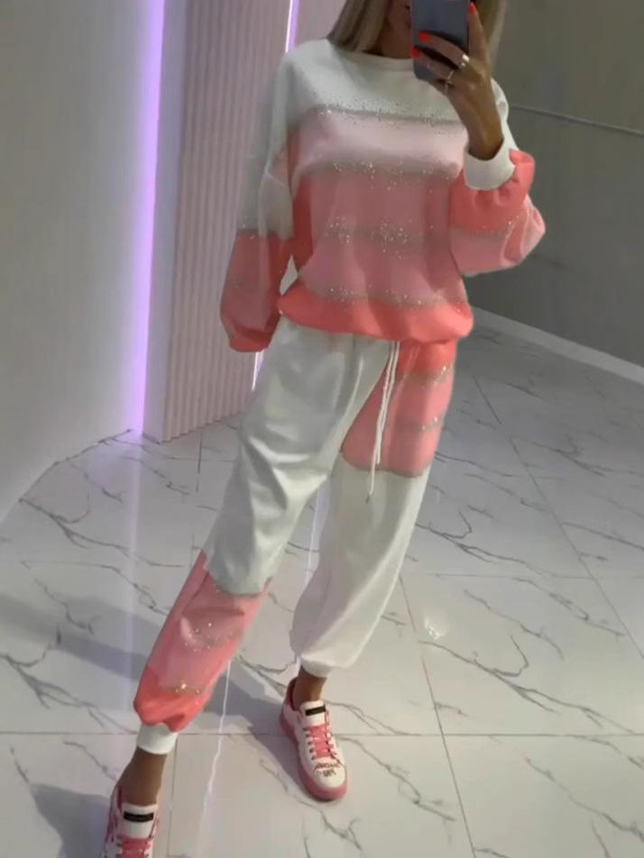 Женский повседневный комплект из топа с брызгами и полосками и брюк на кулиске - Коллекция 2025