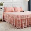 3pcs Set European Romance Lace Bed Skirt Soft Brushed Fabric Bedspread Princess King Queen Size 1pc Bed Skirt +2pccs Pillowcase