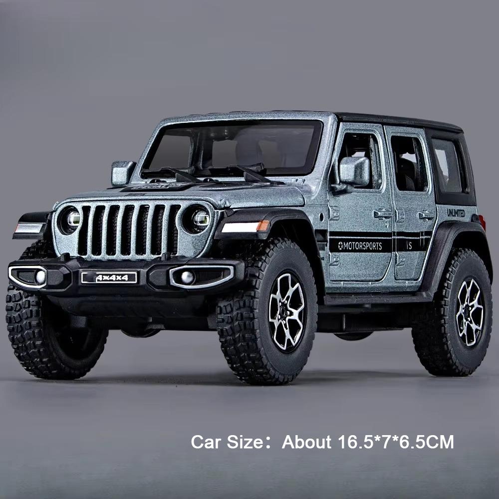 1:32 Модель Wrangler Rubicon Игрушечная литая машина из сплава Открывающиеся двери Звук Свет Инерционная Миниатюрный внедорожник Детский праздничный подарок