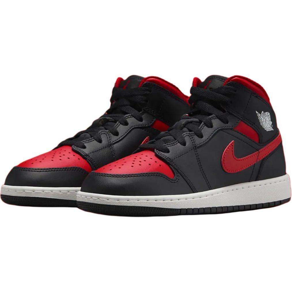 Air Jordan 1 Mid GS Bred Twist Kids Sneakers Black Summit-White Varsity-Red DQ8423-067