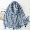 2024 Four Seasons Scarf Spring/Summer Wearing Silk Scarf Ethnic Style Blue Pomegranate Flower Sunscreen Shawl For Women