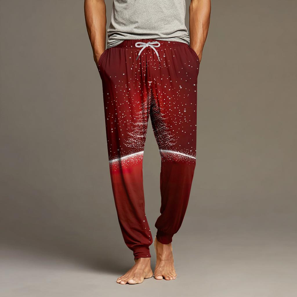 Мужские повседневные брюки с карманами на кулиске и манжетами, домашние брюки для сна