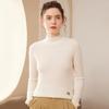 Women's 2024 Autumn/Winter Striped Embroidered Cashmere Knit Top - Long Sleeve, Half-High Neck, Soft Inner Layer