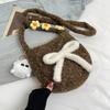 Macaron Plush Oval Cute 2025 Autumn New Bag Small Crossbody Shoulder Backpack Bow Mobile Phone Bag