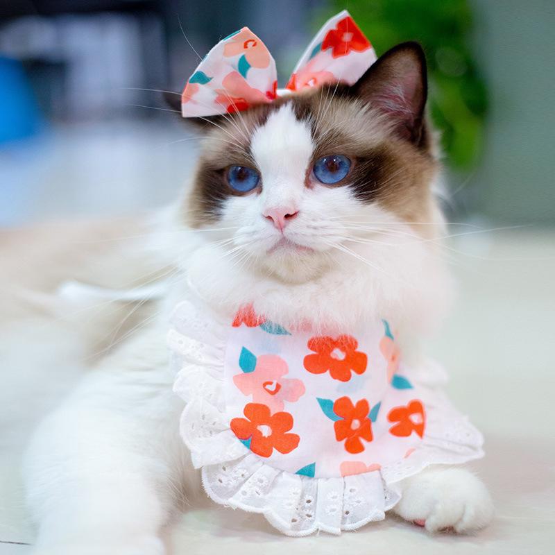 Plaid elastic dog cat pet saliva towel lace lace pet triangle scarf bib supplies