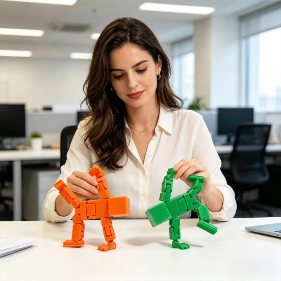 Фигурка кубического робота, напечатанная на 3D-принтере, с подвижными суставами. Игрушка-антистресс в виде кубического человечка, украшение для дома, офиса, рабочего стола.
