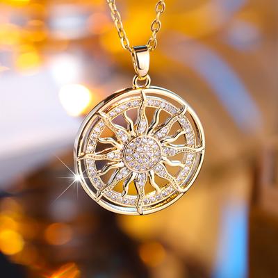 Ожерелья с подвеской в ​​виде круглого солнца для женщин, цепочка золотого цвета, модное ожерелье с подсолнухом, ослепительные ювелирные изделия, подарок