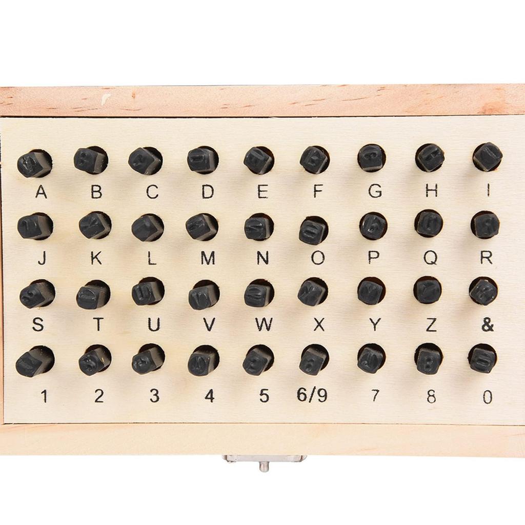 Набор штампов с алфавитом и цифрами ручной работы для DIY, включает деревянный ящик для хранения, портативный набор из 36 штук, A-Z 0-9, пуансон, принадлежности, коробка, (4мм)