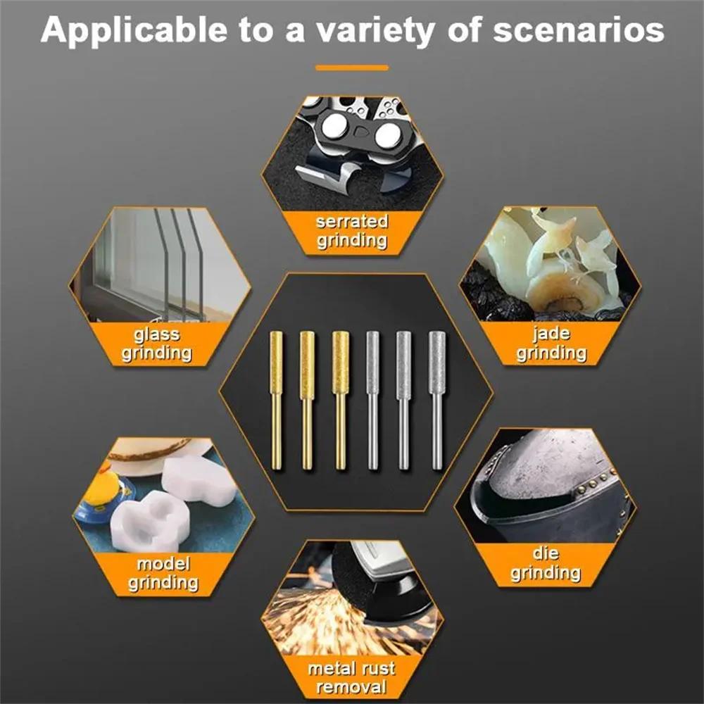 6 шт. алмазного покрытия цилиндрических фрез 4/4,8/5,5 мм точильный камень для цепной пилы заточка цепи резьба шлифовальные инструменты наборы