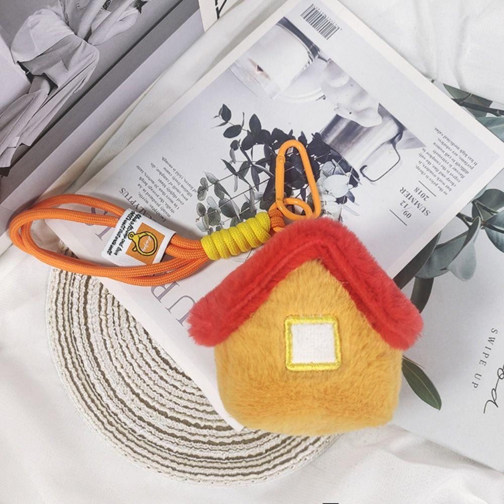 Fluffy Simulation House Plush Toy Jewelry House Car Keyring House Shape Plush Keychain  Home Decor