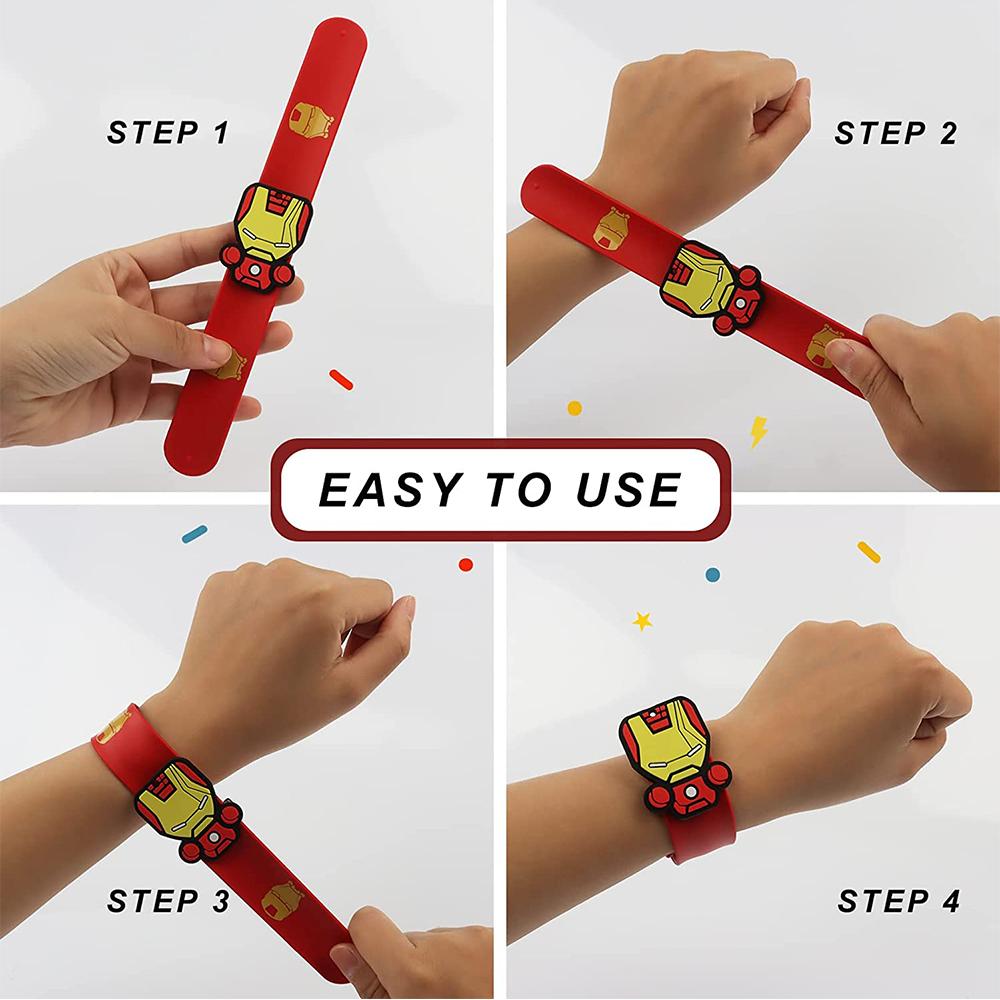 6 X Cartoon Super Hero Snap Bracelet Figure Party for Kind's Gift