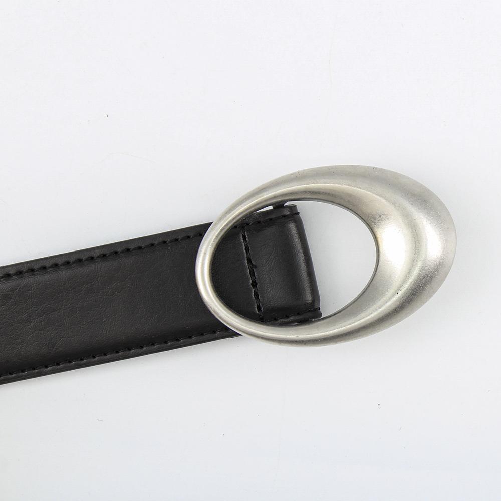 Women New Iron Ellipse Buckle Cow Hide Genuine Leather Belts Black Edged for Girls