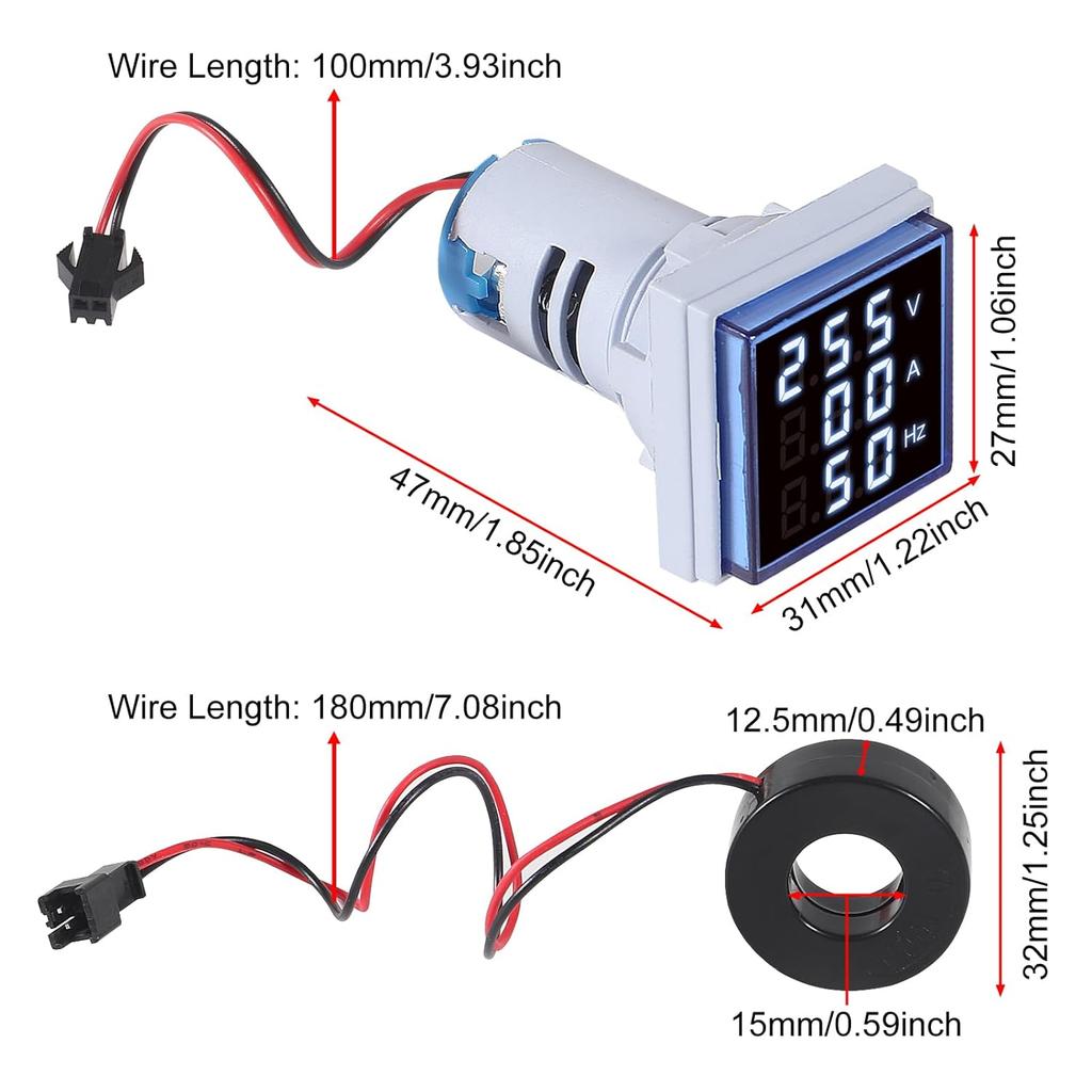 Цифровой AC Амперметр Вольтметр Частотомер Квадратный Экран Трубки Напряжение С Трансформатором 22 мм Амперметр-Вольтметр