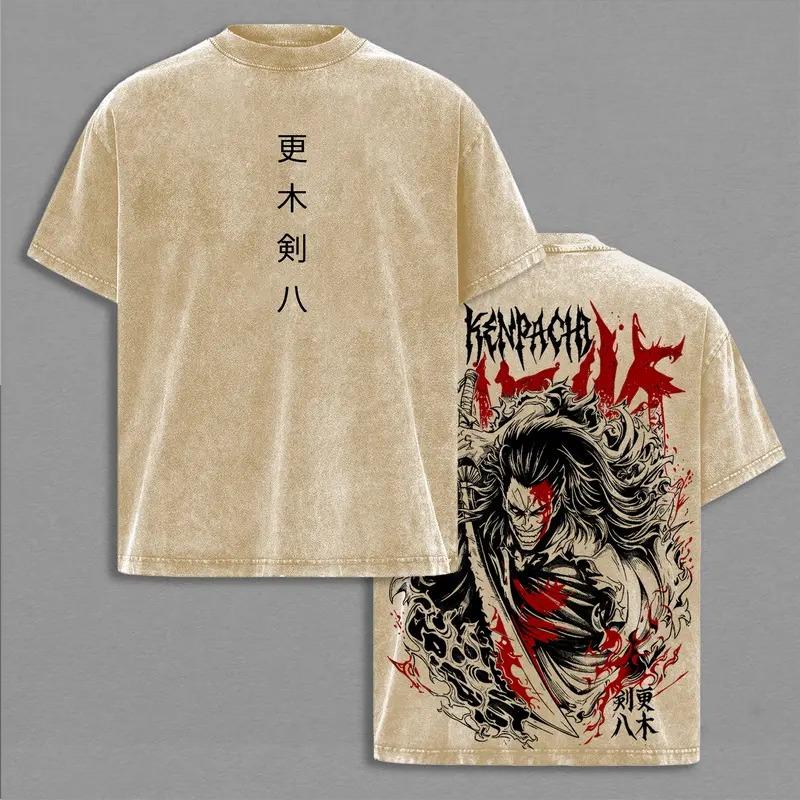 Anime BLEACH Zaraki Kenpachi Graphic T Shirt Men Casual Loose Clothing Oversized Tshirt Washed Cotton Tee Harajuku Male T-shirt