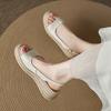 High-heeled Muffin Bottom Round-headed Grass Braided Open-toed Sandals for Women's 2025 Summer New High-heeled One-word Roman Sandals