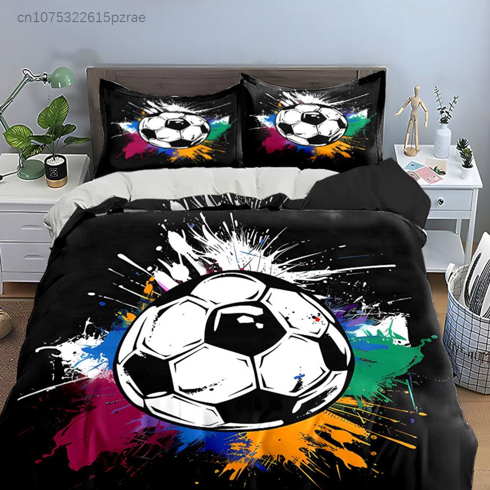 Colorful Soccer Theme Three-Piece Set Multiple Sizes kid's And adults' Bedroom Exquisite 3PC Bedding set, Gift